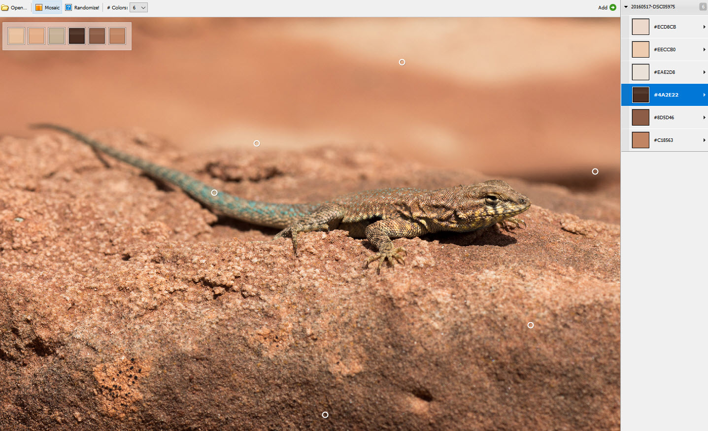 Der Colorpicker extrahiert Farben zu einem Farbschema - mit der Maus scrollen und zoomen